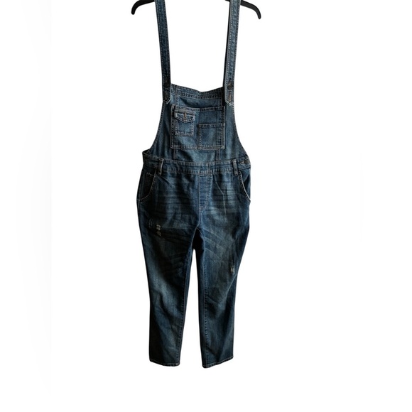 Free People Brady Medium Light Wash Denim Suspender Overalls 27 - Picture 3 of 16